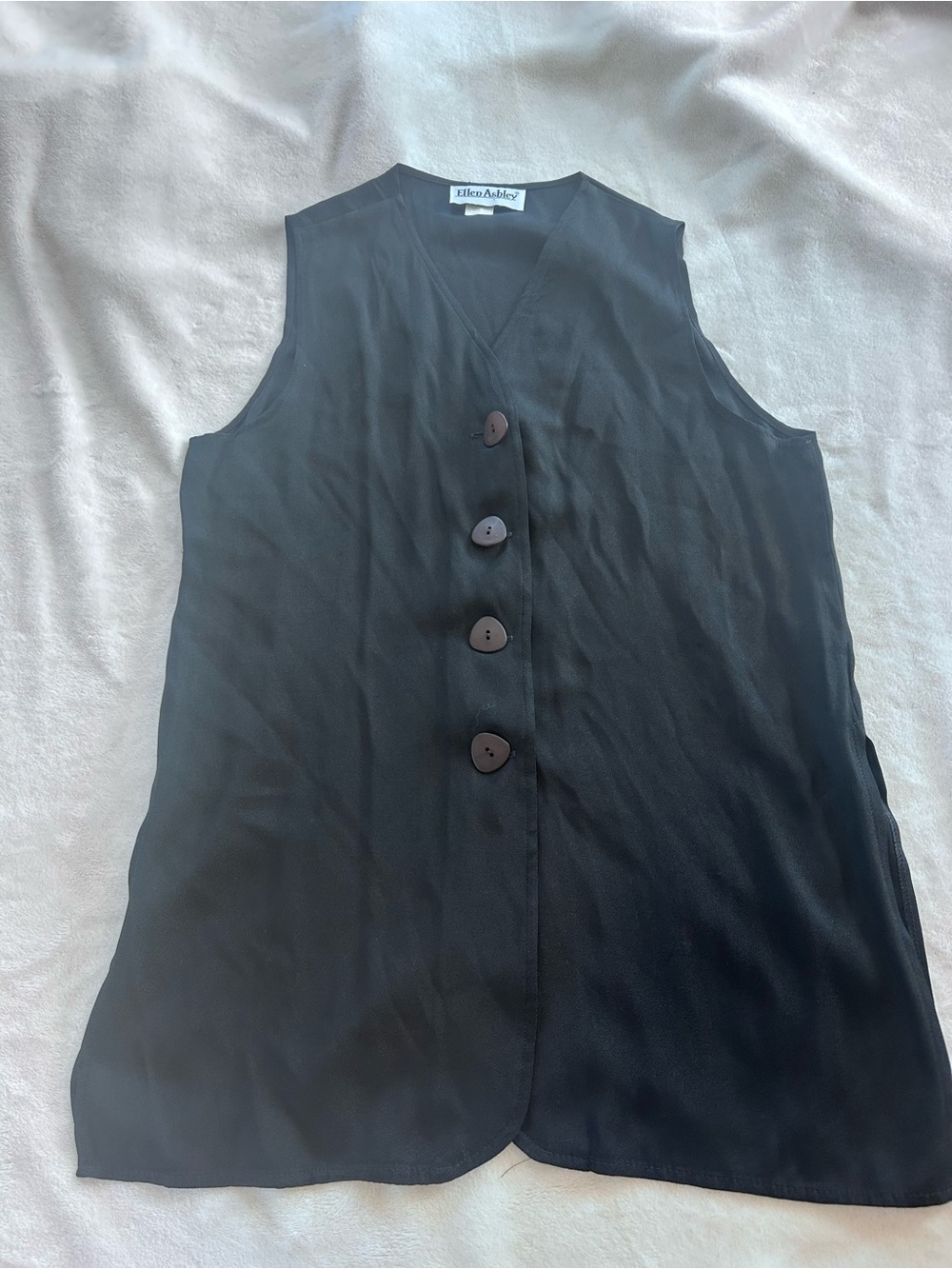 Ellen Ashley Vintage 90s Button Front Black Tunic with Split Hem